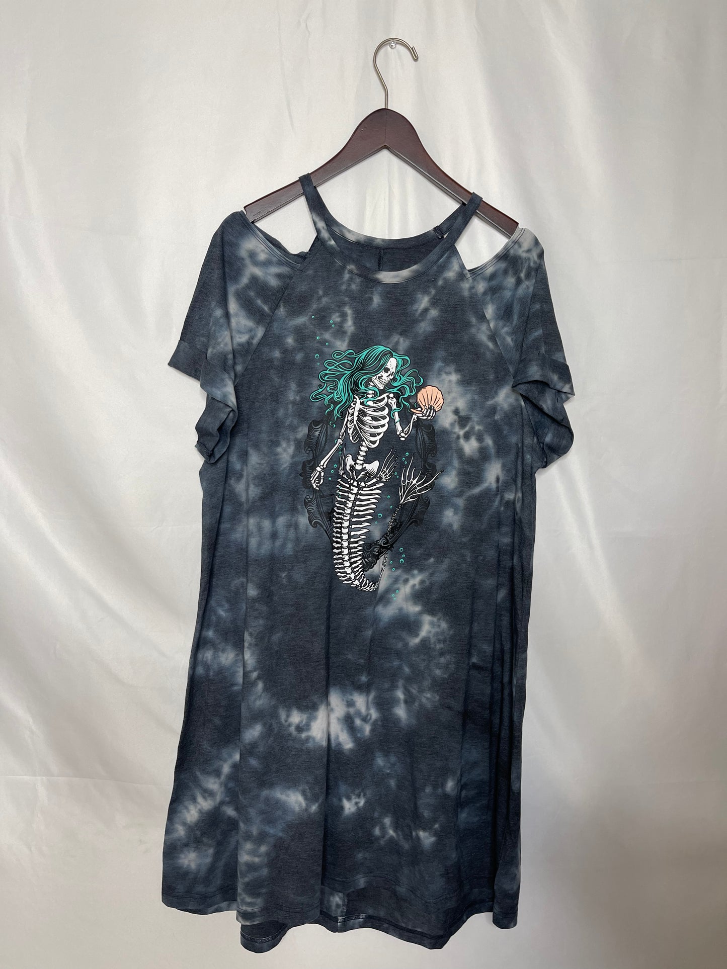 2x TORRID tie-dye graphic tee dress with skull mermaid