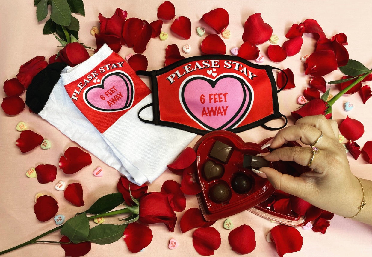 Please Stay 6 Feet Away Valentine's Day Mask and Socks Set