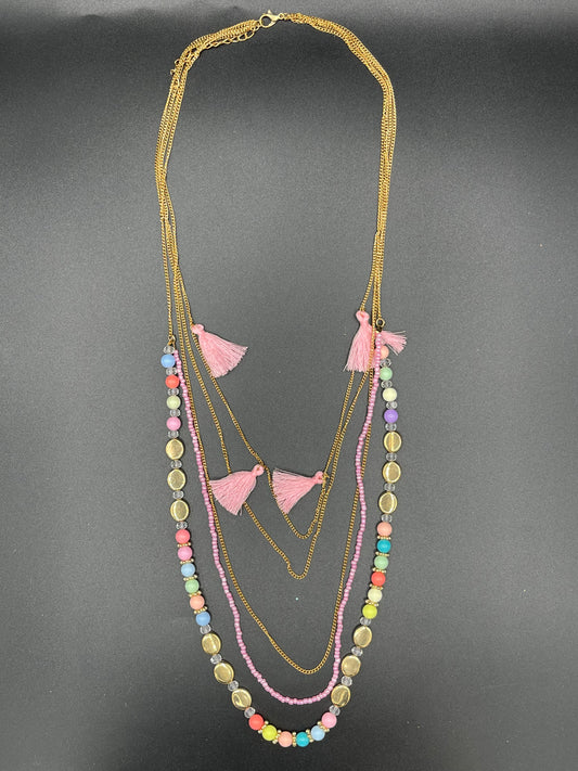 "Pink Tassels and More" Necklace