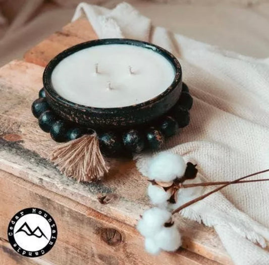 3-Wick Black Beaded Bowl Candle