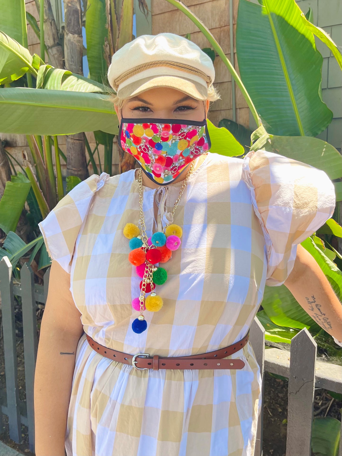 "The RAINBOW POM-POMS" Mask and Necklace Set